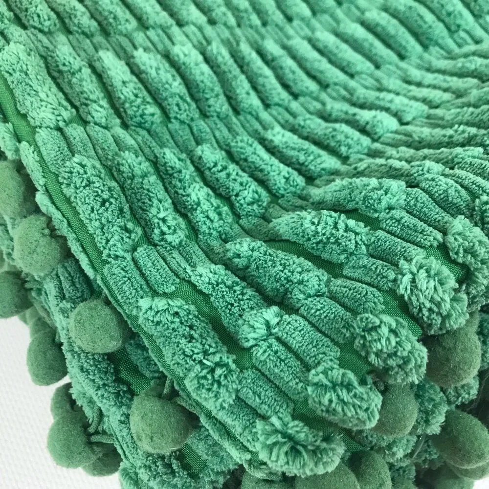 Square Chenille Pillow Cover with Pom Pom Detail Throw Pillow Slipcover Green